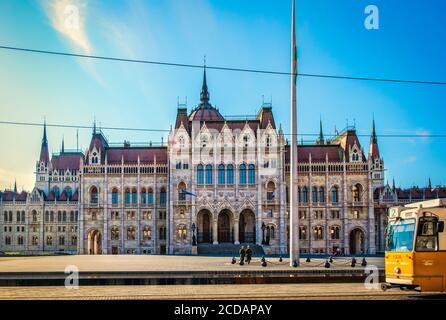 Budapest, Hungary, March 2020,  rear façade of the Hungarian Parliament Building from Kossuth Square Stock Photo