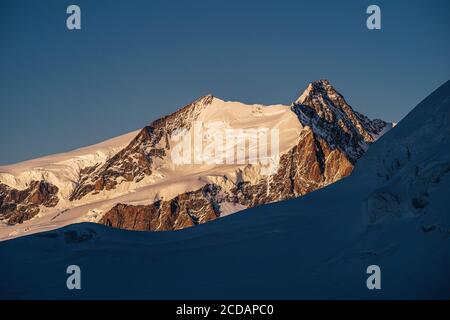 Monte Rosa glacier and summit during sunset Stock Photo