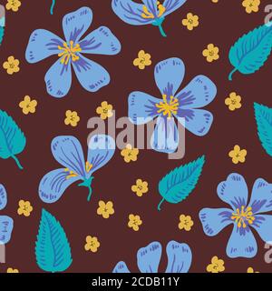 Cute seamless pattern with big blue flowers.  Stock Vector