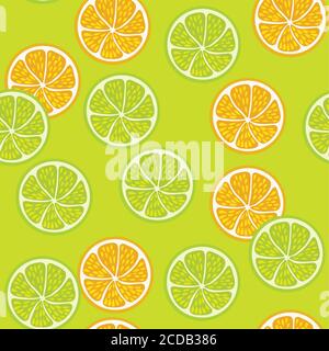 Seamless pattern with juice lemon and orange slice. Stock Vector