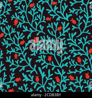 Abstract floral seamless pattern with vintage red flowers Stock Vector