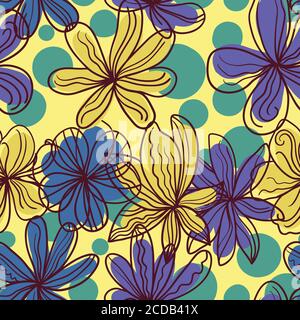 Bright colorful retro seamless pattern with flowers Stock Vector