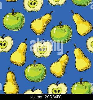 Seamless pattern with hand drawn fruits  Stock Vector
