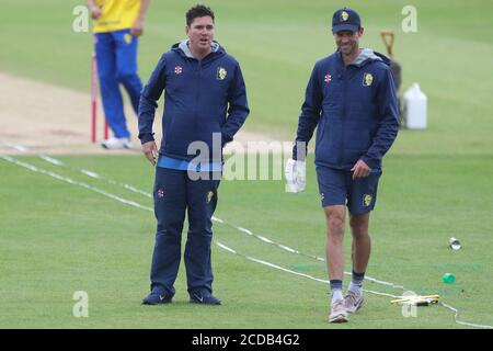 CHESTER LE STREET, ENGLAND. AUGUST 27TH 2020 Durham Head Coach James Franklin with Director of Cricket Marcus North during the Vitality Blast T20 match between Durham County Cricket Club and Lancashire at Emirates Riverside, Chester le Street. (Credit: Mark Fletcher | MI News) Credit: MI News & Sport /Alamy Live News Stock Photo