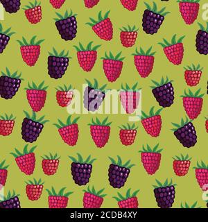 Seamless pattern with garden and wild raspberries Stock Vector