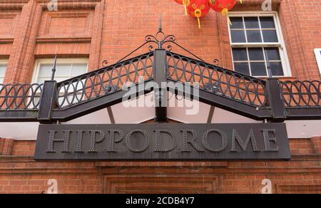 Sign of the Hippodrome Casino in Leicester Square. London Stock Photo