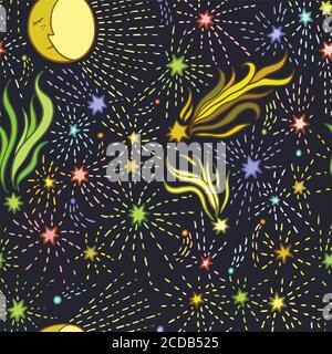 Cute baby seamless pattern with moon and stars. Stock Vector