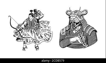 Samurai Male Asian Warriors With Sword Various Action Poses Exact Vector  Cartoon Characters Isolated Stock Illustration - Download Image Now - iStock