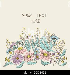 Cute floral greeting cart with vintage decorative elements Stock Vector