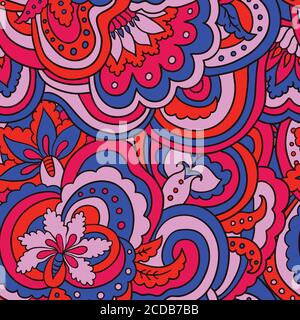 Psychedelic colorful floral seamless pattern Stock Vector