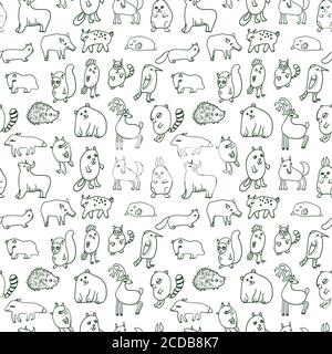 Seamless pattern with cute cartoon doodle animals Stock Vector