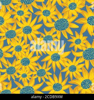 Seamless pattern with original elegance sunflowers Stock Vector