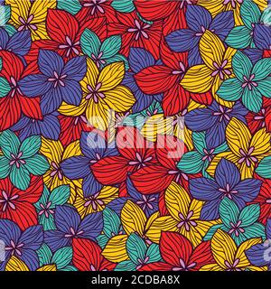 Bright colorful retro seamless pattern with flowers Stock Vector
