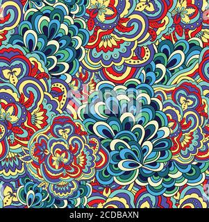 Psychedelic colorful floral seamless pattern Stock Vector