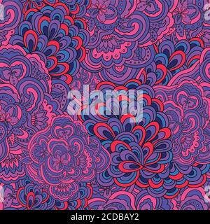 Bright seamless floral psychedelic boho pattern with retro original ornament. Stock Vector