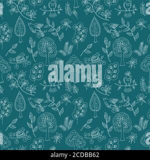 Cute seamless pattern with flowers birds and butterflies Stock Vector
