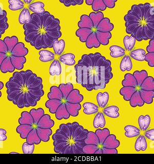 Bright colorful retro seamless pattern with flowers Stock Vector