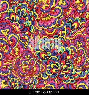 Psychedelic colorful floral seamless pattern Stock Vector