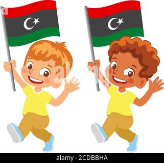 libya flag in hand. Children holding flag. National flag of libya vector Stock Vector