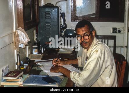 Boat Engineer on River Transport on White Nile between Juba and Kosti, Sudan. Photographed September 1972. Stock Photo