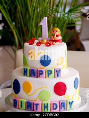 birthday cake. Bright and colorful with a fantastic character . marzipan art Stock Photo
