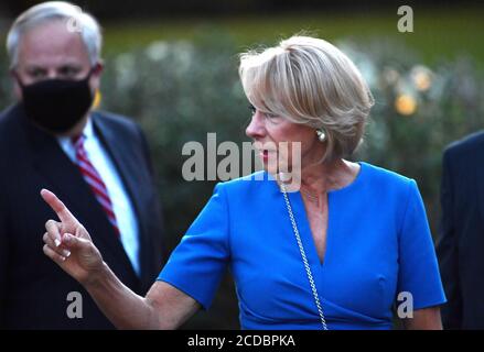 Washington, United States. 27th Aug, 2020. Secretary of Education Betsy DeVos attends the fourth and final night of the Republican National Convention, on the South Lawn of the White House in Washington, DC, Thursday, August 27, 2020. Photo by Kevin Dietsch/UPI Credit: UPI/Alamy Live News Stock Photo