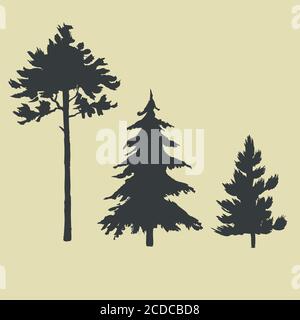 Set of hand painted fire trees isolated on background Stock Vector