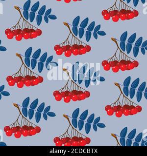 Regular seamless pattern with red Rowan berries Stock Vector
