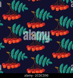 Regular seamless pattern with red Rowan berries Stock Vector