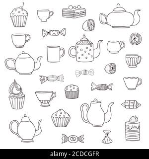 Big cartoon set of tea time elements Stock Vector