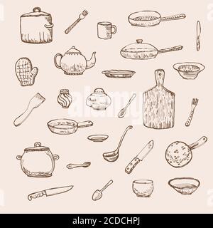 Set of dishes for baking. Baking stuff Vector illustration in sketch ...