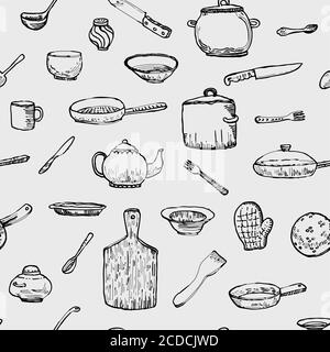 Ink hand drawn dishes big set Stock Vector