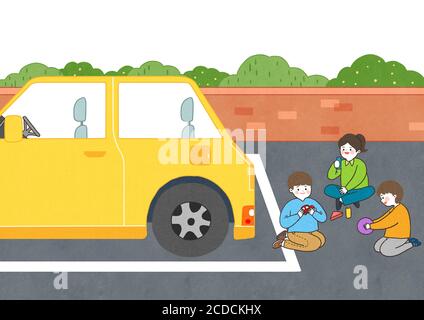 Children safety concept, Crossing road traffic education illustration 004 Stock Vector