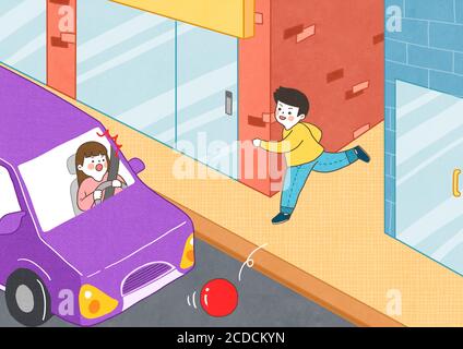 Children safety concept, Crossing road traffic education illustration 009 Stock Vector