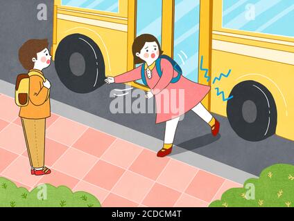 Children safety concept, Crossing road traffic education illustration 008 Stock Vector