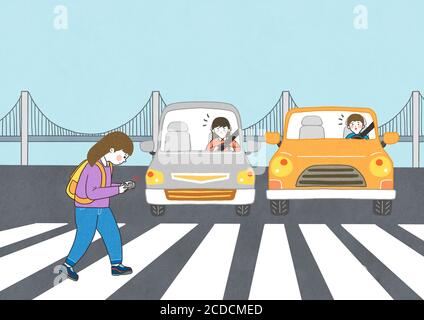 Children safety concept, Crossing road traffic education illustration 005  Stock Vector Image & Art - Alamy