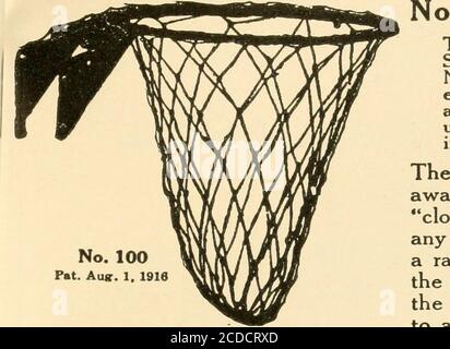 . Exercises on the side horse . TRADE^MARK-^rMi SPALDING BASKET BALL SUNDRIES. 100 Basket Ball Goals The Spalding No. 100 goal—made under theSchommer patent, dated Aug. 1, 1916,No. 1,193,024—is the outcome of constantefforts to make a goal without the side braces,and yet rigid and firm enough to stand roughusage, it is made of a two-piece mEJleableiron bracket and a steel ring. No. 100 Pat. Aag. 1, 1916 The elimination of the side braces doesaway with the hazard of hitting them inclose up shots; of deflecting the ball atany angle, making the judge of the rebounda rank guess; of slowing up the Stock Photo