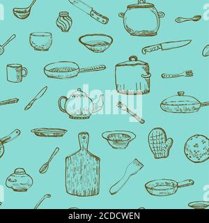 Ink hand drawn dishes big set Stock Vector