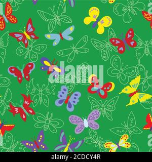 Seamless pattern with bright colorful minimalistic butterflies. Stock Vector