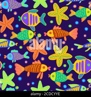 Sea life cute doodle abstract children pattern Stock Vector