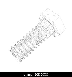Wireframe bolt threaded from black lines on a white background. 3D. Vector illustration Stock Vector