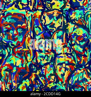 Original seamless pattern with human faces abstract painting motif  Stock Vector