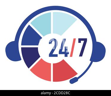 Customer support service, 24 7 day and night call center Stock Vector