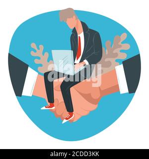 Partners working on business project, agreement handshake vector Stock Vector