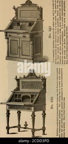 . Illustrated catalogue of office and library furniture. . No. 310. This is a much finer secretary than any of the preceding ones. Has polishedveneered panels and drawer fronts, hilliard cloth cover with gilt edge on thewriting lid, and a large shelf in the closet. This secretary, as well as the pre-ceding ones, are made in parts, so that they can he moved readily from place toplace. Size, 3 feet wide across the front, G feet high over all. Please read Preface of this Catalogue.. Tlease read Preface of iMs Catalogue. Stock Photo