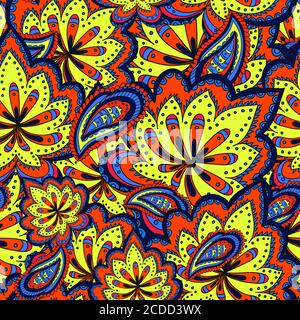 Abstract colorful ornamental pattern with paisley floral elements Stock Vector