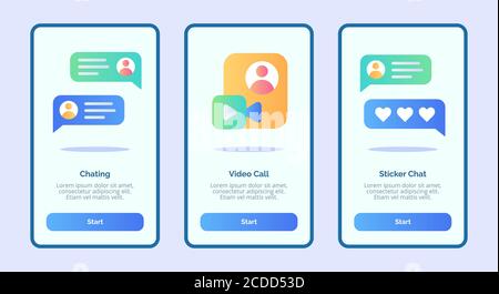 Chatting video call sticker chat for mobile apps template banner page UI with three variations modern flat color style Stock Vector