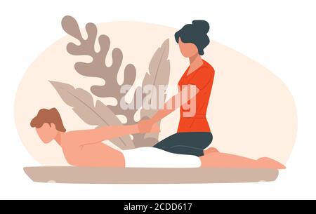 Back massage at spa salon, relax and treatment Stock Vector