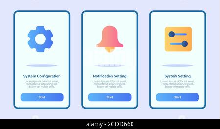 ystem configuration notification setting system setting for mobile apps template banner page UI with three variations modern flat color style Stock Vector