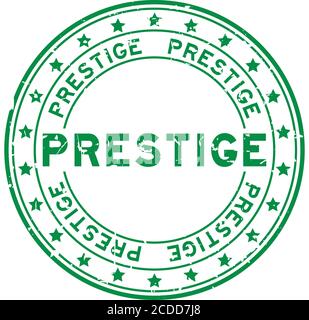 Grunge green prestige with star icon round rubber seal stamp on white ...